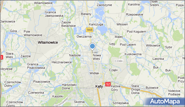 mapa Nowa Wieś, Nowa Wieś gmina Kęty na mapie Targeo
